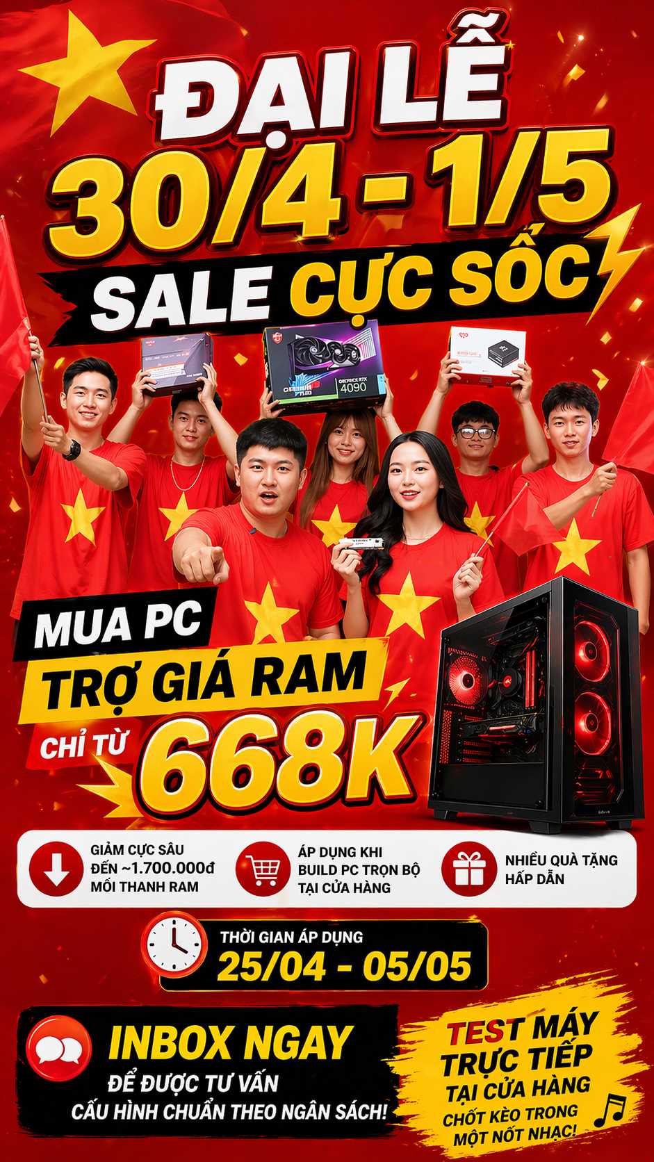 Siêu Sale 30/4 Duy Trí PC: Build PC Trợ Giá RAM Chỉ Từ 668K